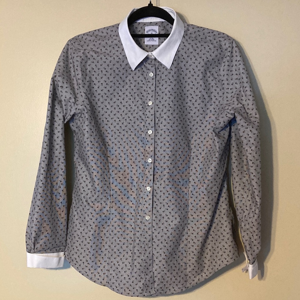 Brooks Brothers Gray and White Blouse